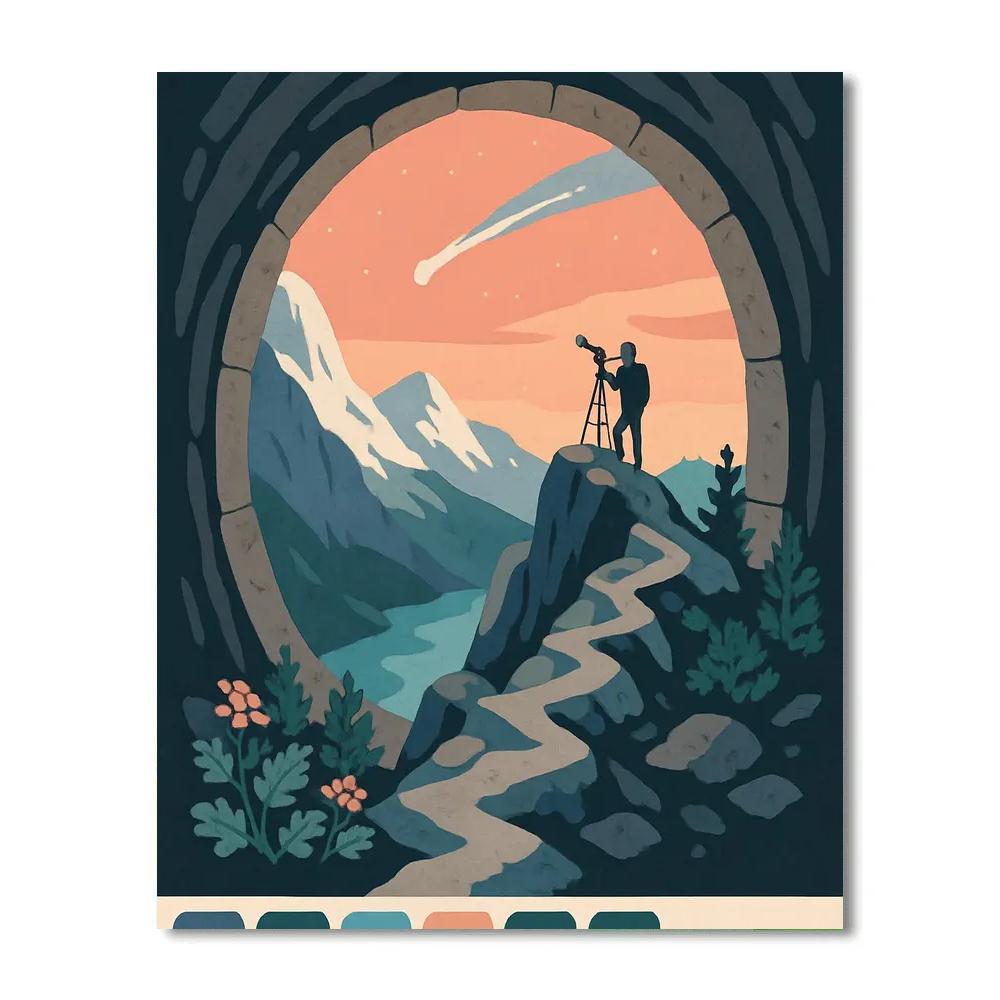 Paper Cut Observatory Mountain Vista paint by color