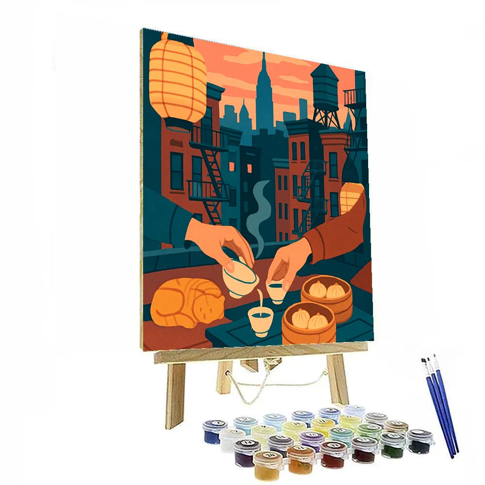 Rooftop Tea Ceremony With New York Skyline Numbered painting kits