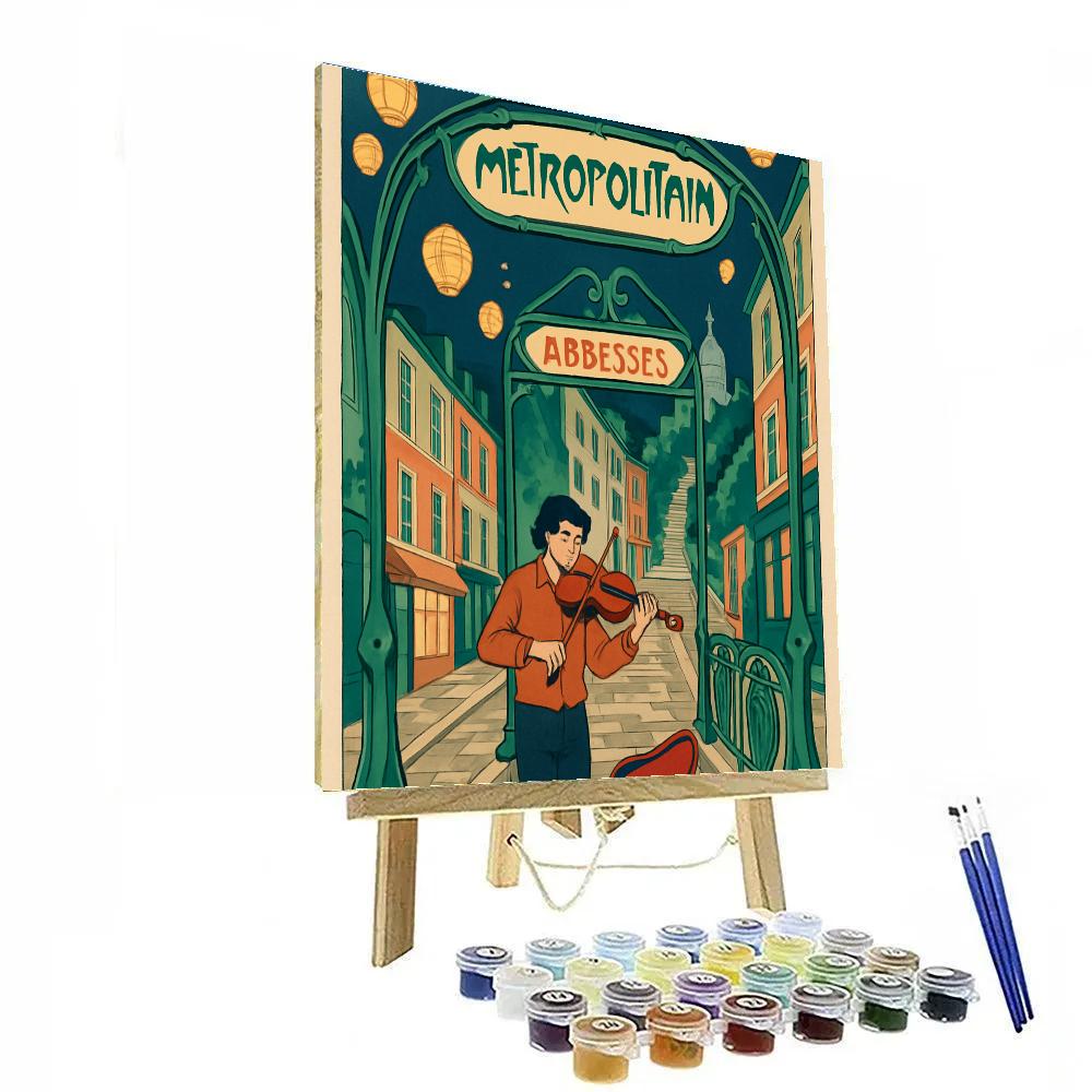 Paris Metro Entrance In Art Nouveau Glow Painting by numbers kit