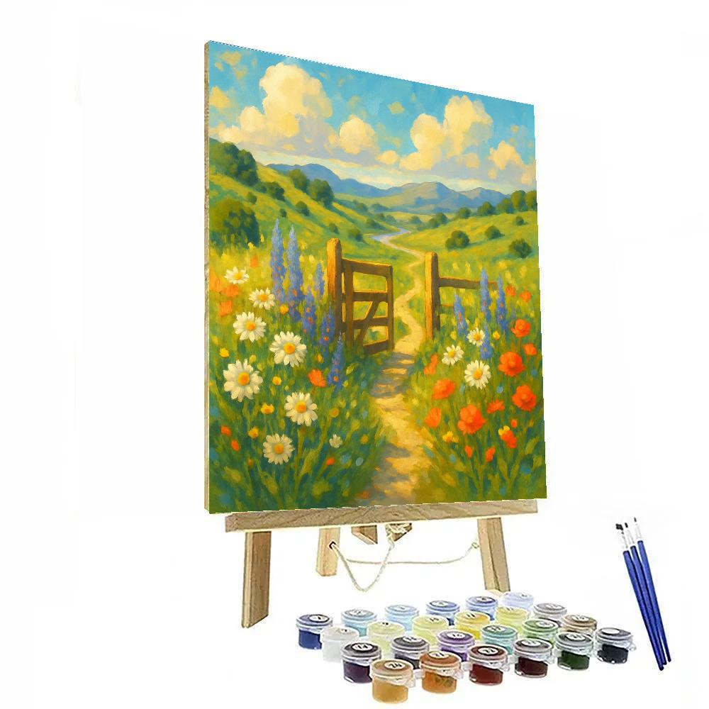 Sunlit Meadow Gate On The Wildflower Ridge Painting by numbers kit