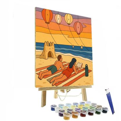 Sunset Sailboats At The Beach With Paper Lantern Kites Paint by numbers art