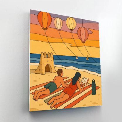 Sunset Sailboats At The Beach With Paper Lantern Kites Paint by numbers art