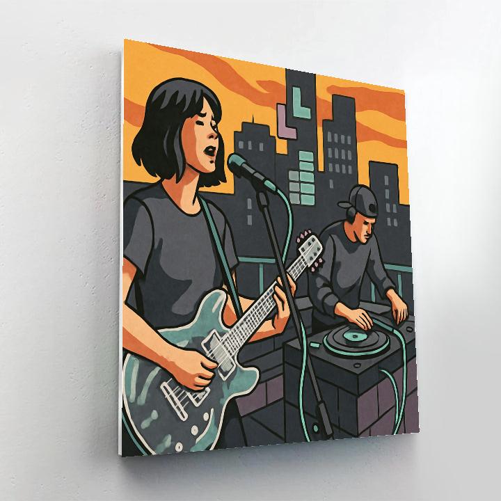 Stained Glass City Rooftop Jam With Music paint by number