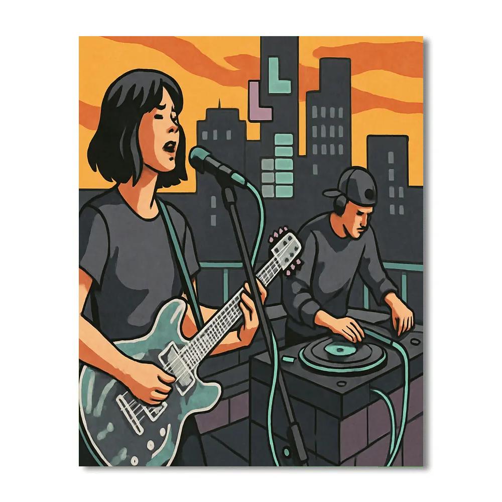 Stained Glass City Rooftop Jam With Music paint by number