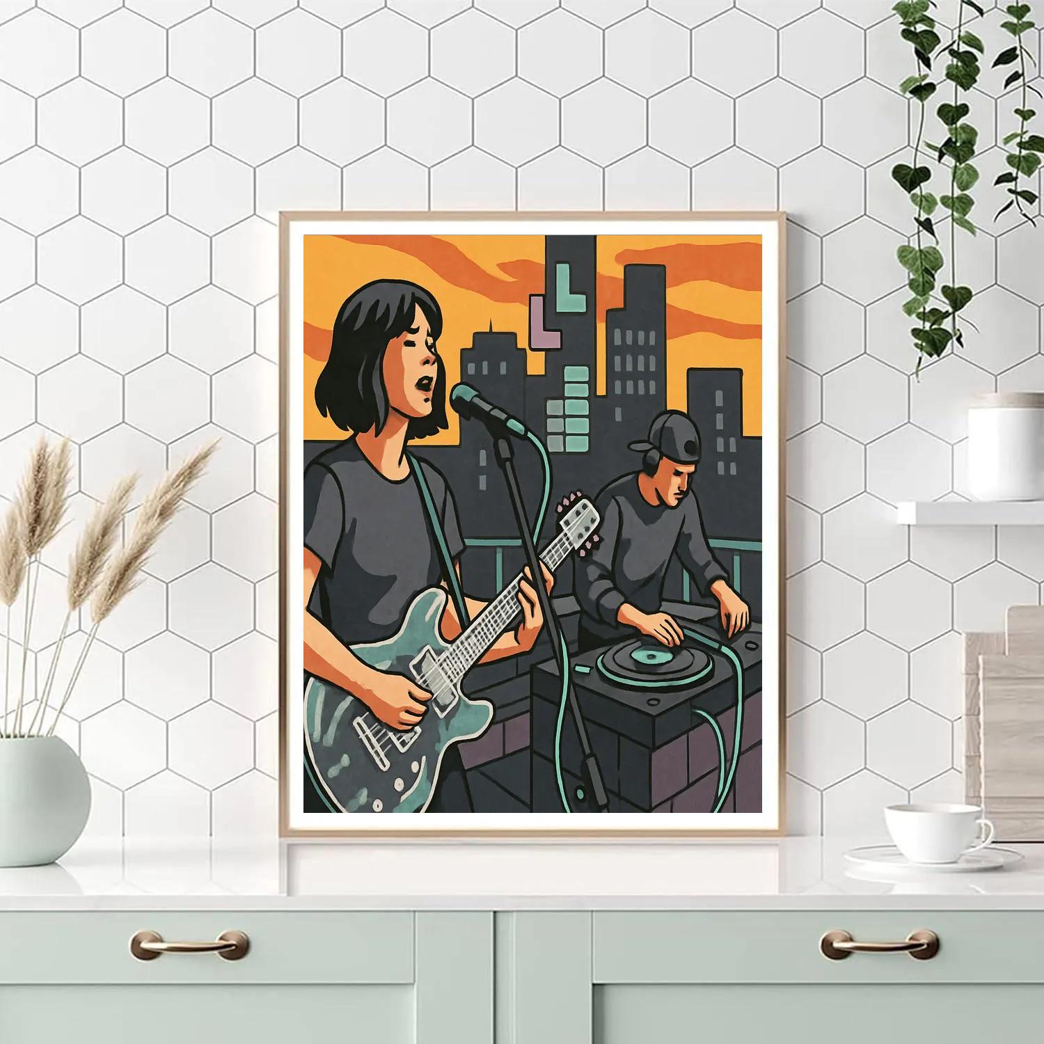Stained Glass City Rooftop Jam With Music paint by number