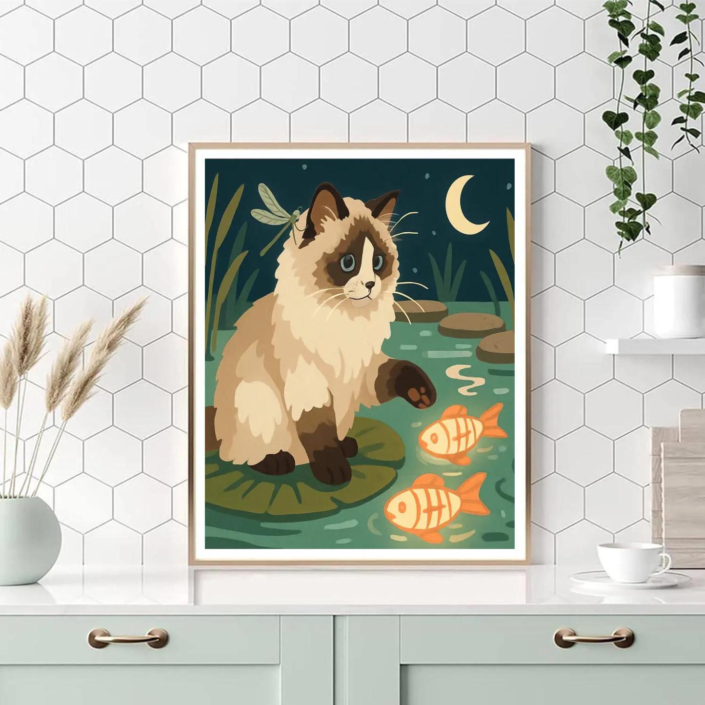 Water Garden With Cat Lanterns Paint by numbers kits