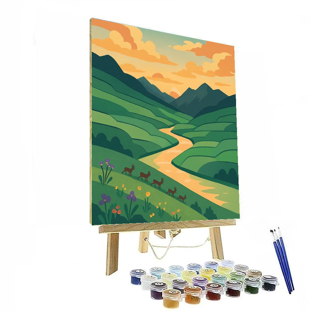 Meadow Stairway With Landscape Horizon paint by color