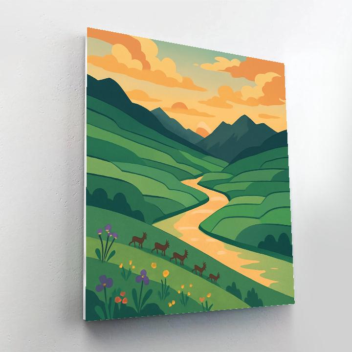 Meadow Stairway With Landscape Horizon paint by color