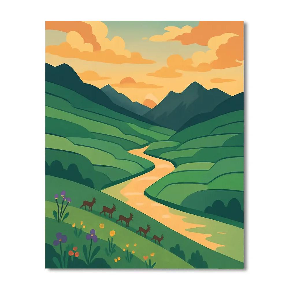 Meadow Stairway With Landscape Horizon paint by color