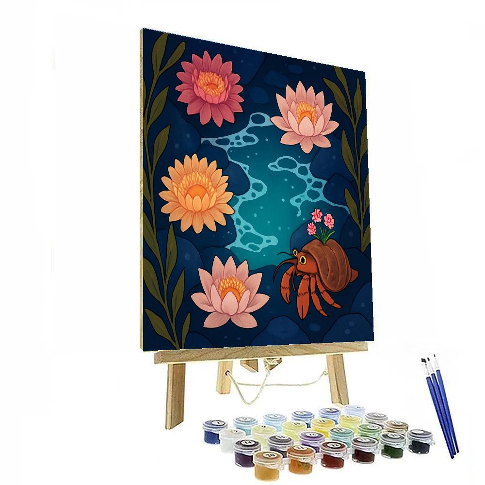Moonlit Tidepool With Flowers Paint by numbers art