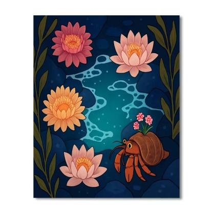 Moonlit Tidepool With Flowers Paint by numbers art