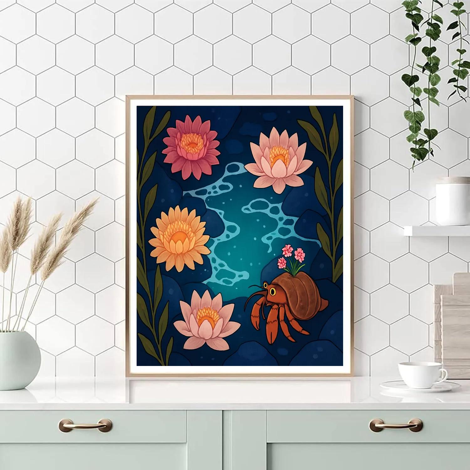 Moonlit Tidepool With Flowers Paint by numbers art