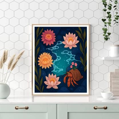 Moonlit Tidepool With Flowers Paint by numbers art