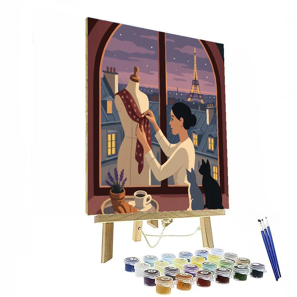 Rooftop Silhouettes, Paris Crafted Twilight paint by numbers