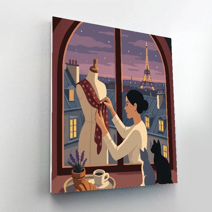 Rooftop Silhouettes, Paris Crafted Twilight paint by numbers