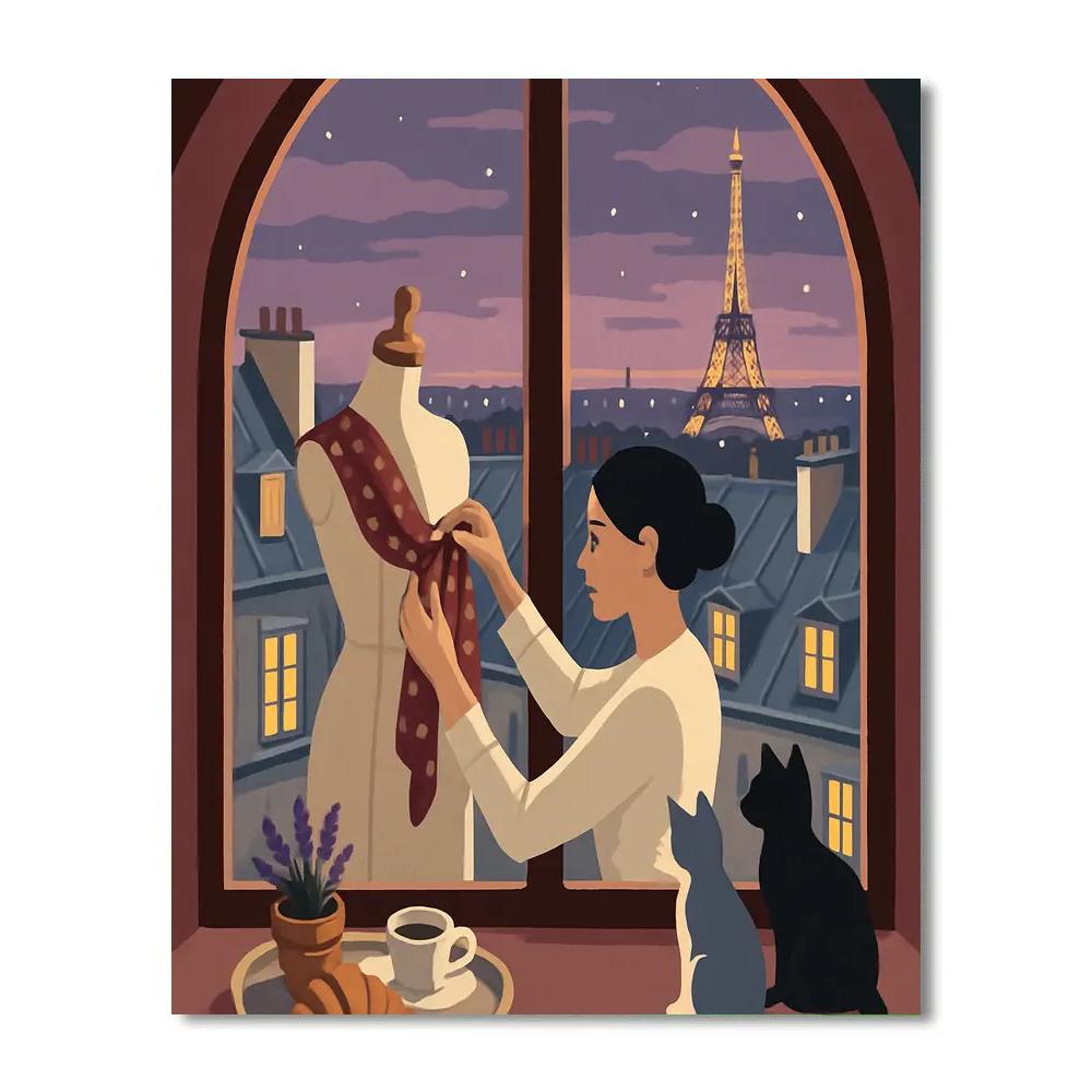 Rooftop Silhouettes, Paris Crafted Twilight paint by numbers