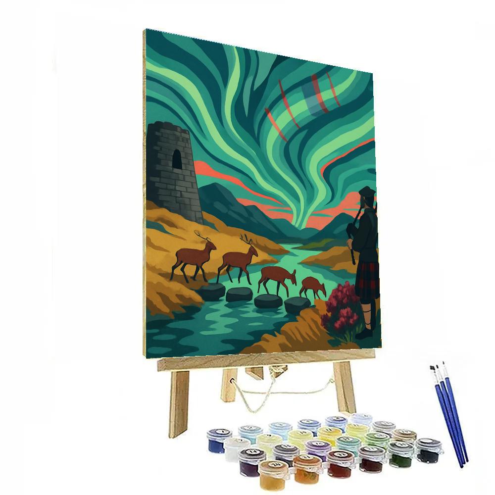 Aurora Lit Glen, Scotland Crafted paint by number