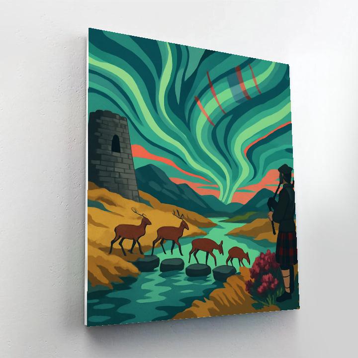 Aurora Lit Glen, Scotland Crafted paint by number