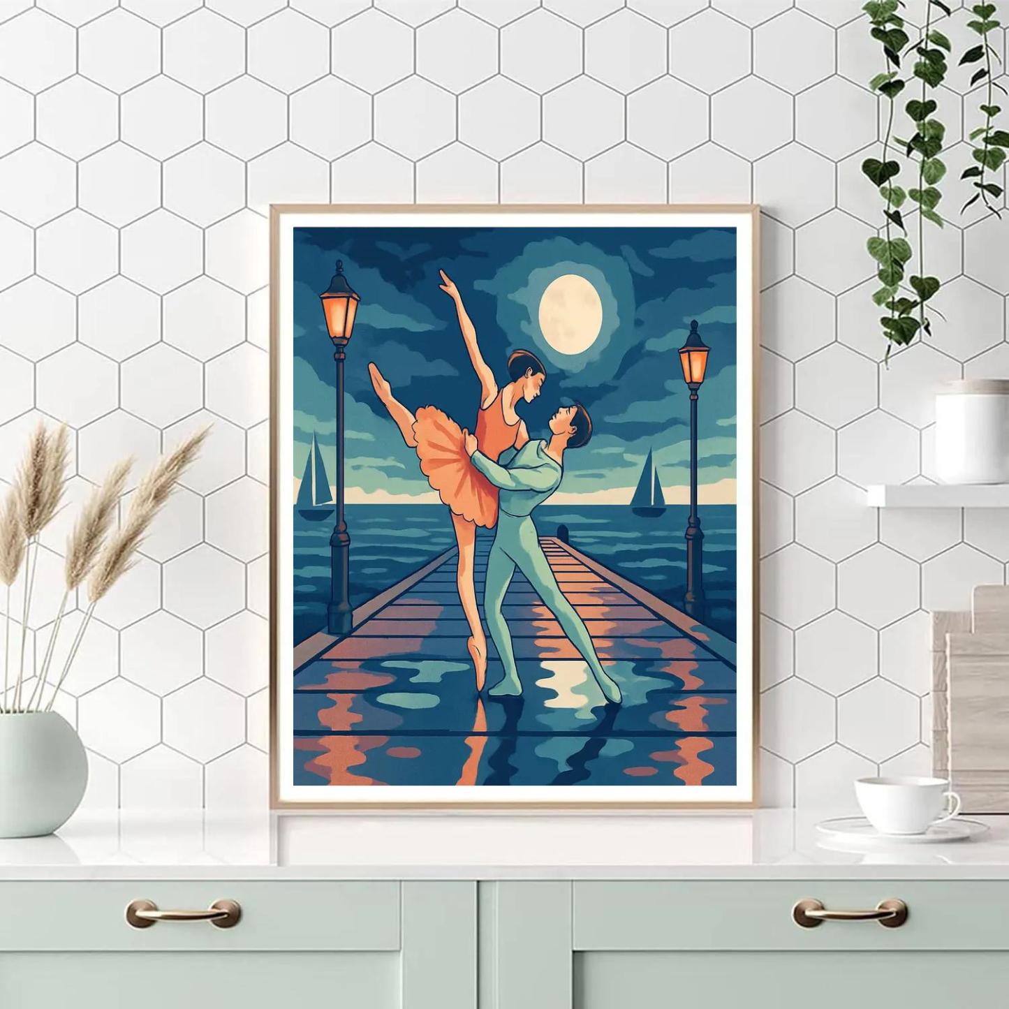 Moonlit Pier In Ballet Paint by numbers art