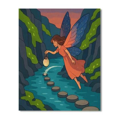 Riverstone Bridge With Fairy Lanterns Numbered painting kits
