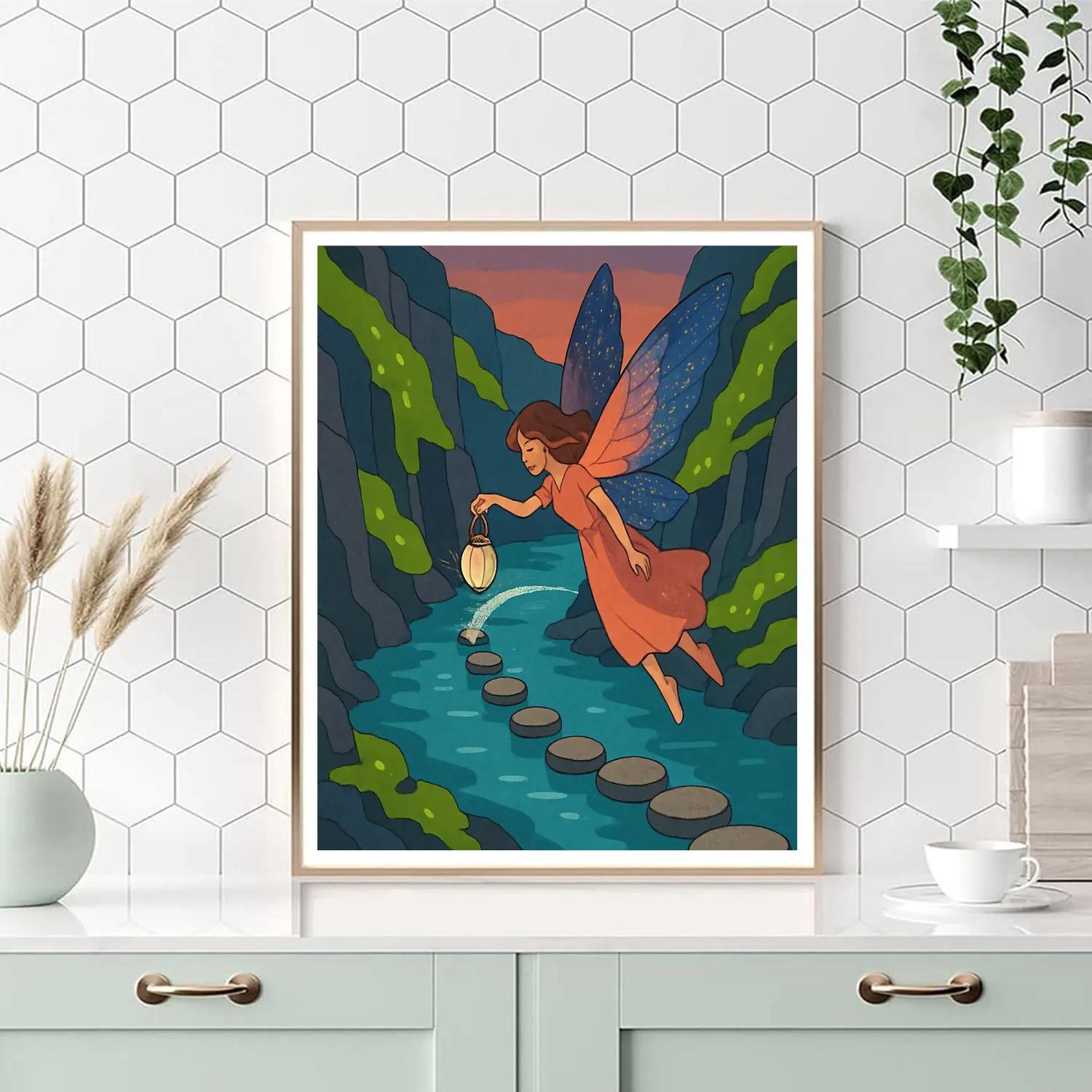 Riverstone Bridge With Fairy Lanterns Numbered painting kits