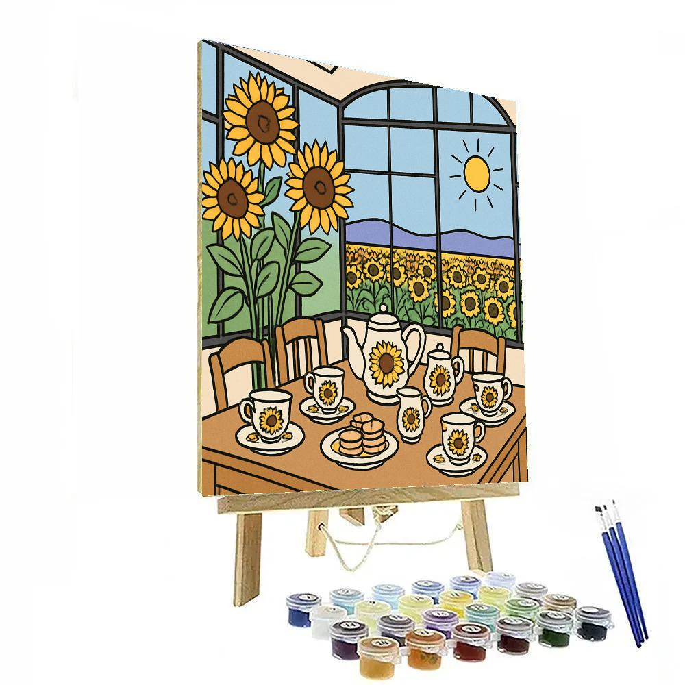 Tea Ceremony In A Sunflower Glasshouse Numbered painting kits