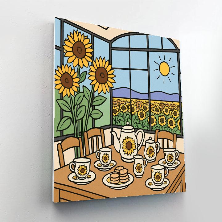 Tea Ceremony In A Sunflower Glasshouse Numbered painting kits