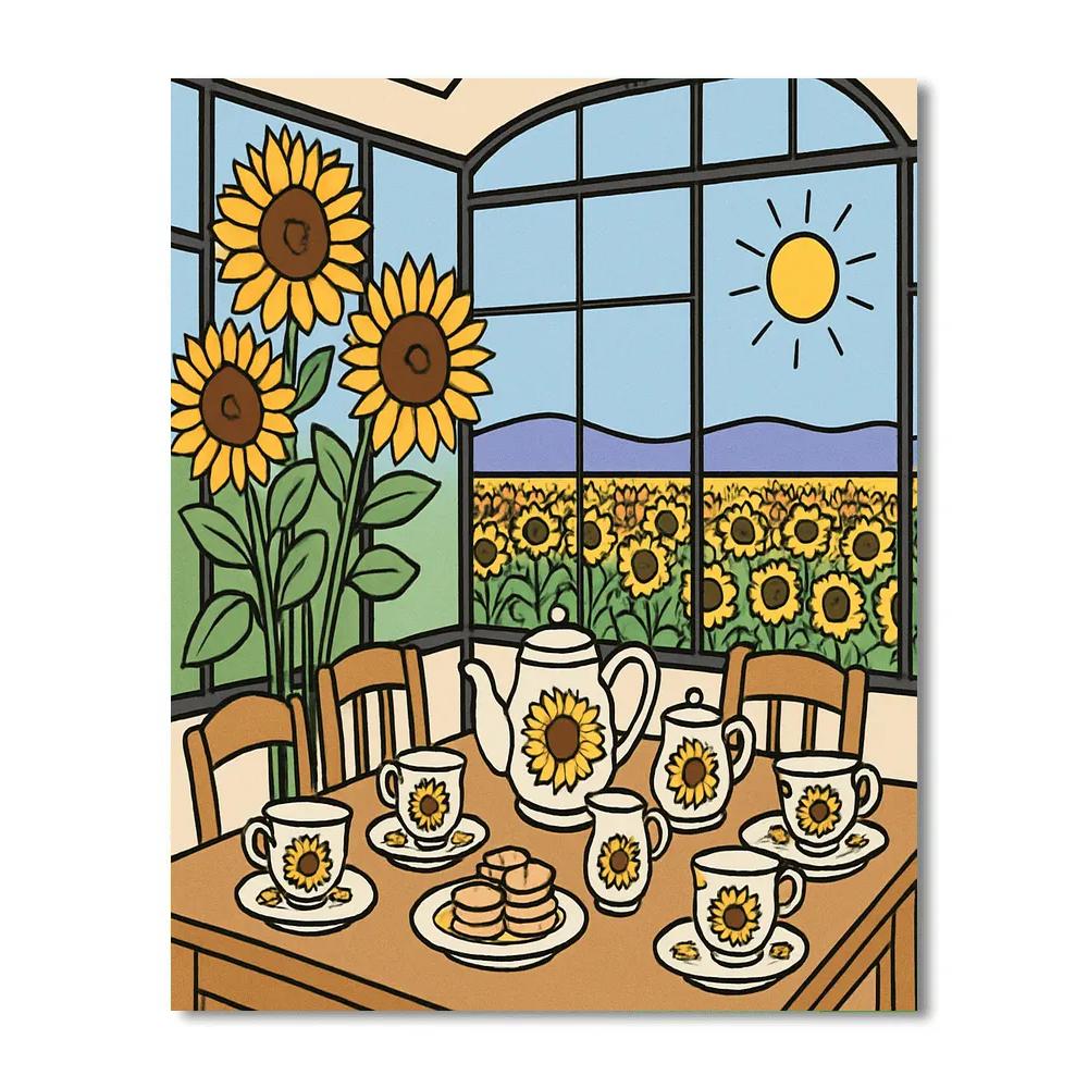 Tea Ceremony In A Sunflower Glasshouse Numbered painting kits