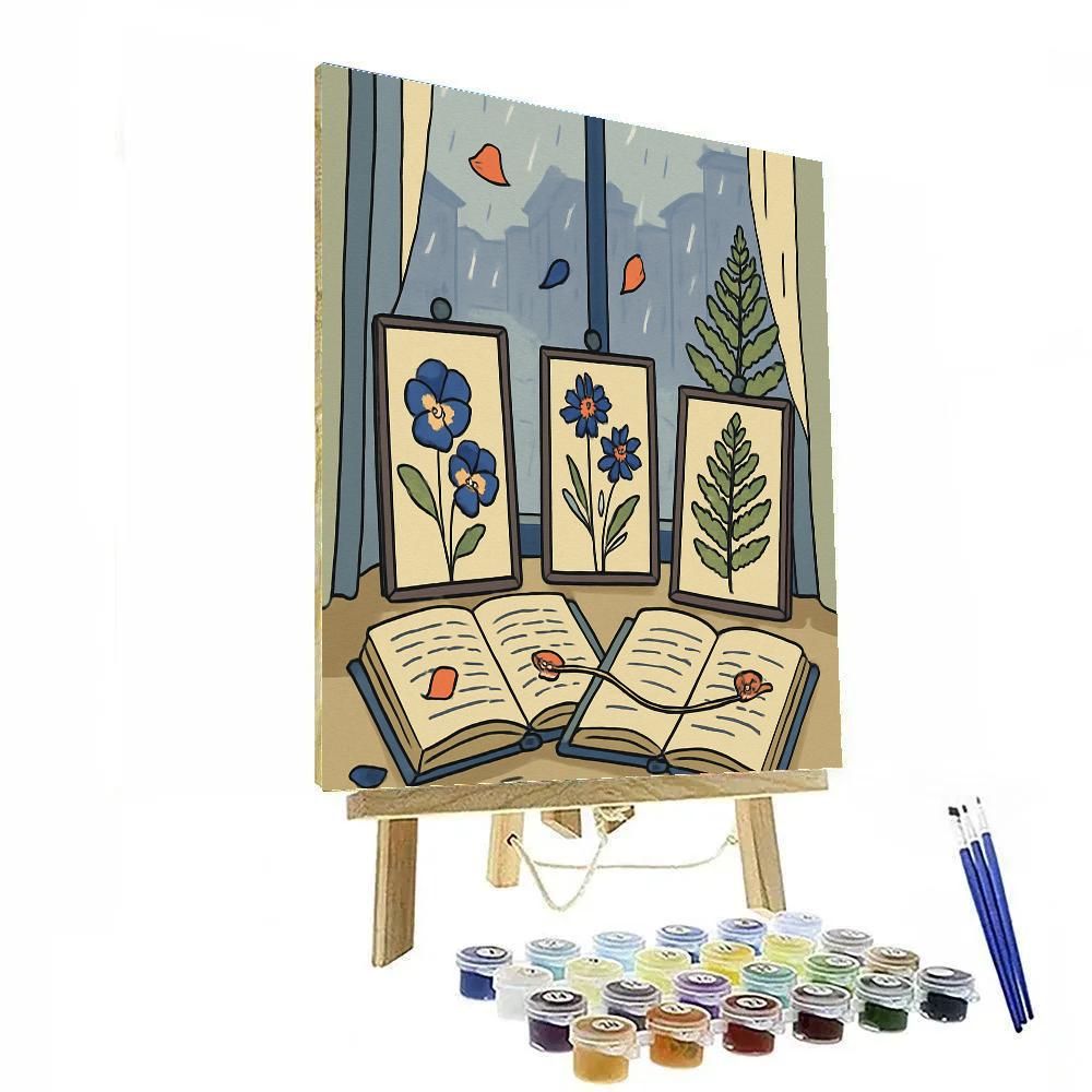 Library Window Still Life With Floral Pressings painting number kit