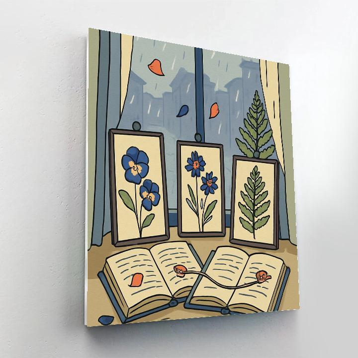 Library Window Still Life With Floral Pressings painting number kit