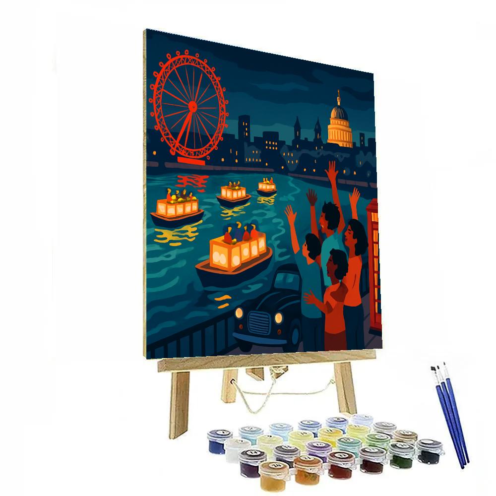 Midnight Lantern Regatta On The Thames In London paint by color
