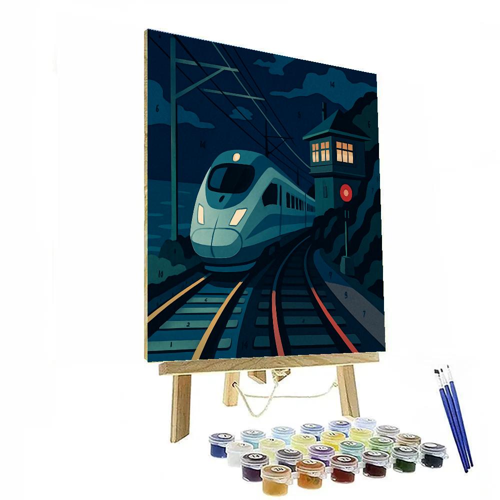 Midnight Signalbox, Train In Indigo paint by number