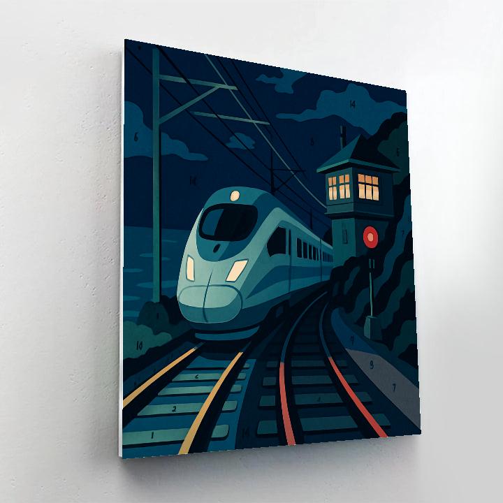 Midnight Signalbox, Train In Indigo paint by number