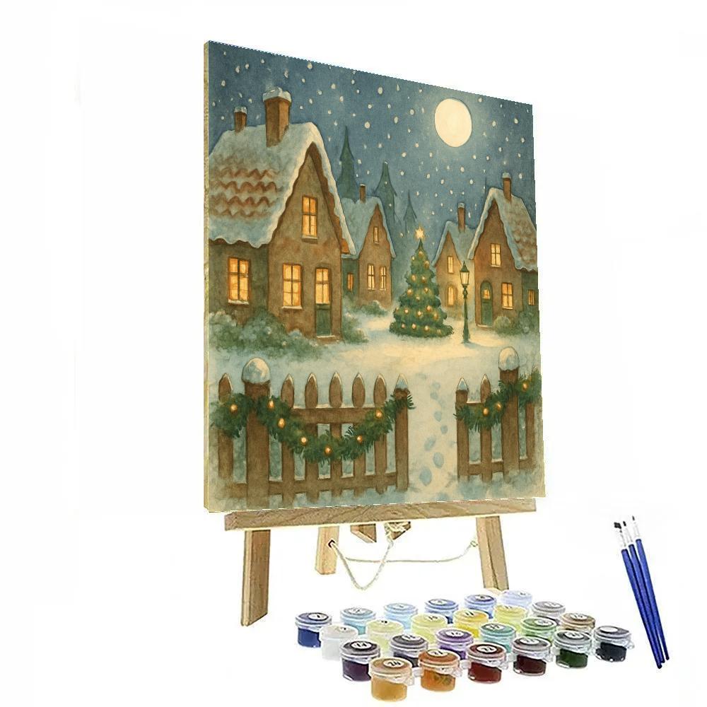 Gingerbread Roofs Under A Moonlit Snowfall Paint by numbers art