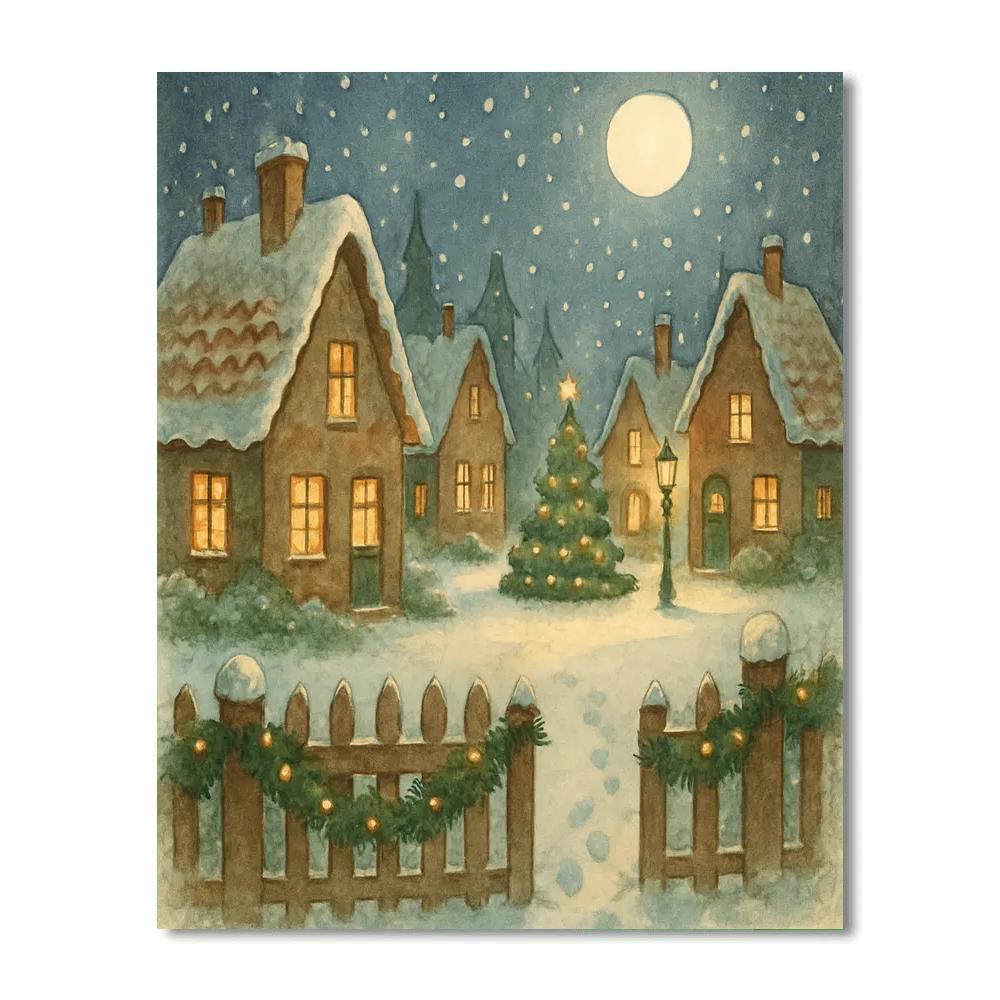 Gingerbread Roofs Under A Moonlit Snowfall Paint by numbers art