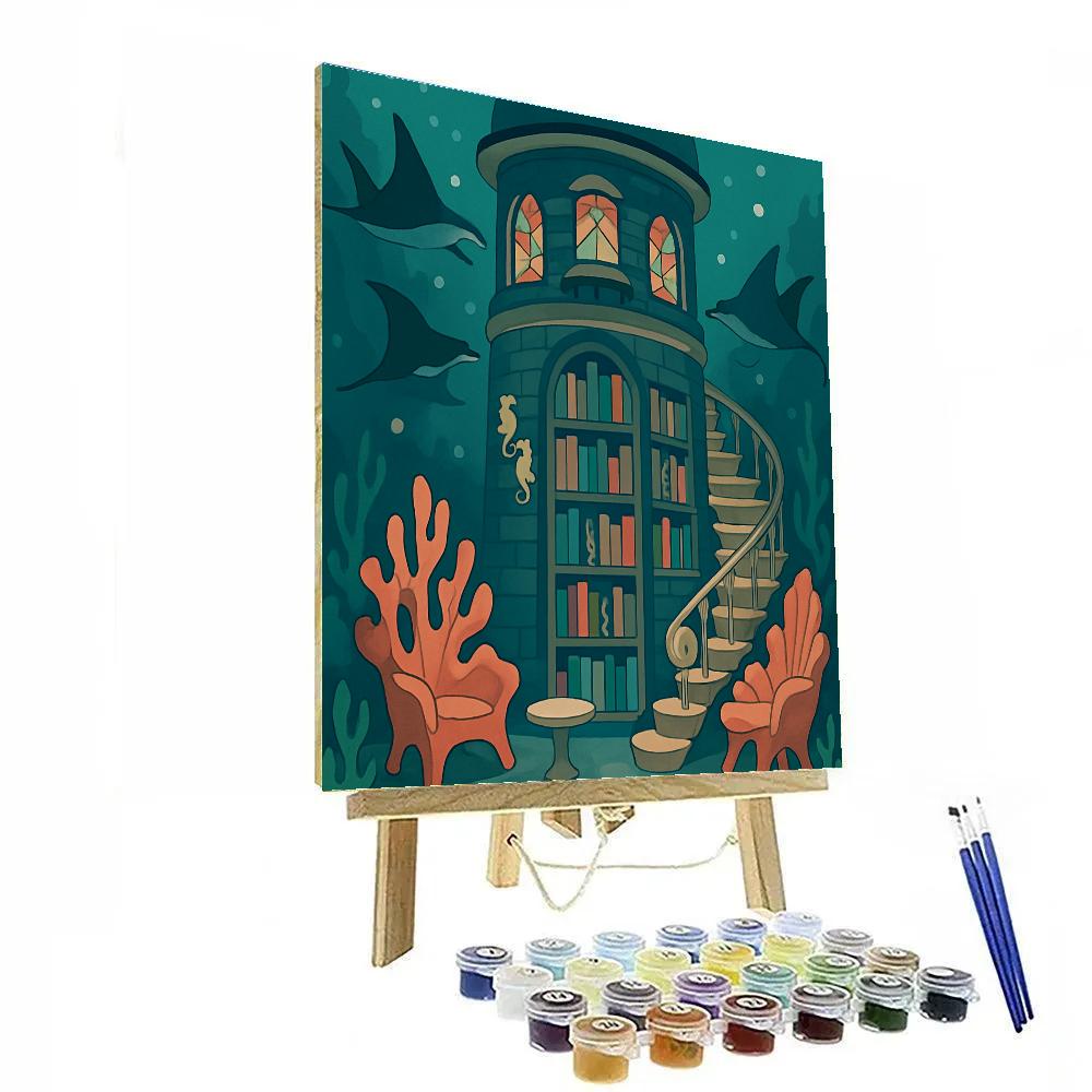 Lighthouse Library Under Ocean Glass Paint by numbers art