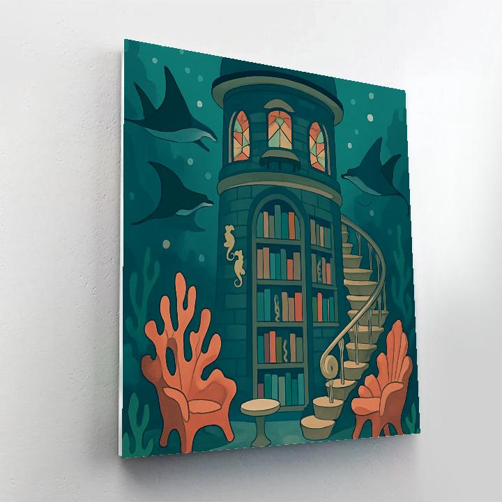 Lighthouse Library Under Ocean Glass Paint by numbers art