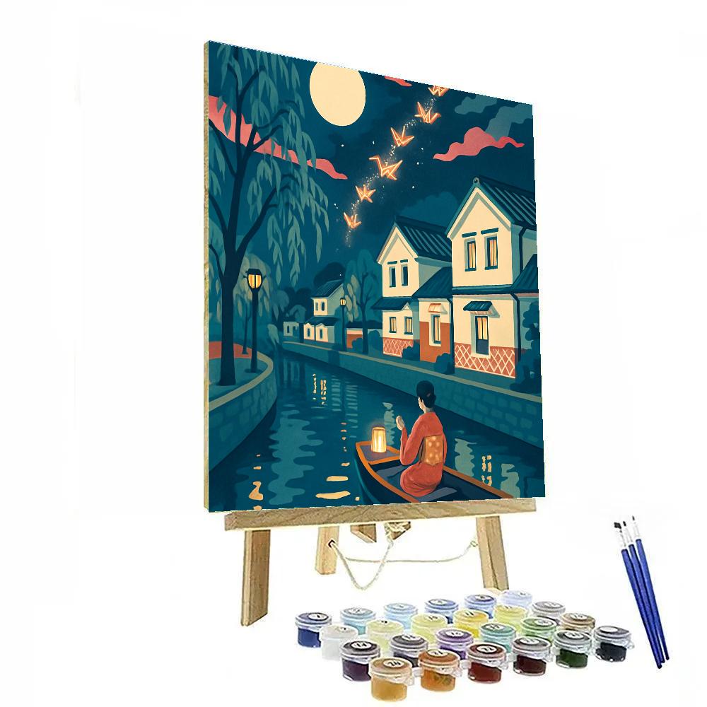 Paper Crane Constellation Over Japan Canal Number painting