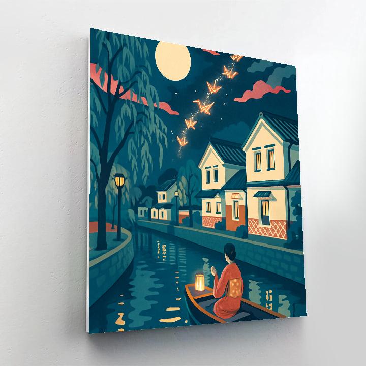 Paper Crane Constellation Over Japan Canal Number painting