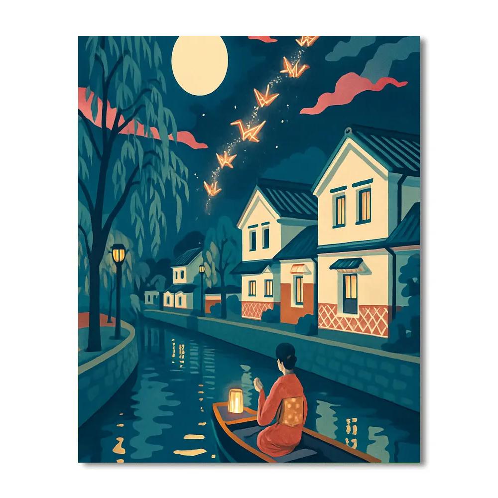 Paper Crane Constellation Over Japan Canal Number painting