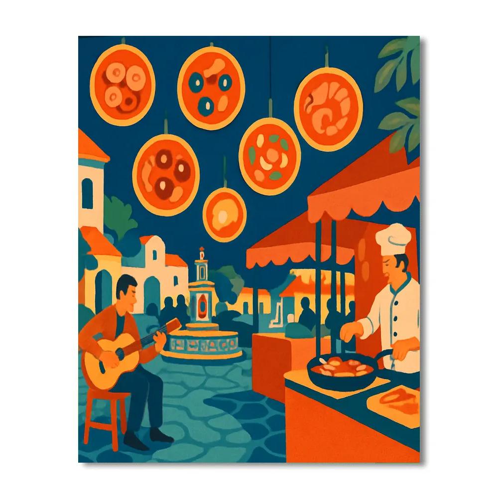 Spain Night Market Of Floating Tapas Lanterns Number painting