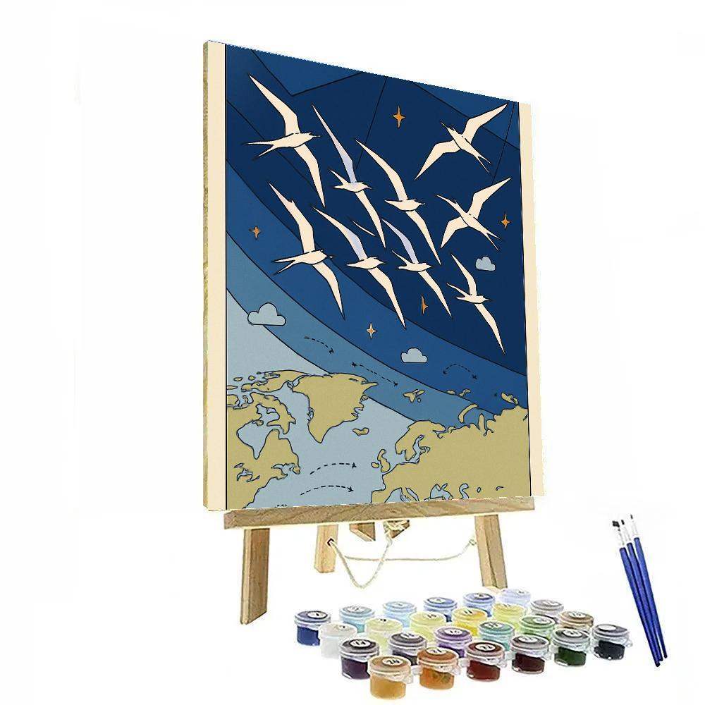 Migration Map With Birds In Indigo Sky Painting by numbers kit
