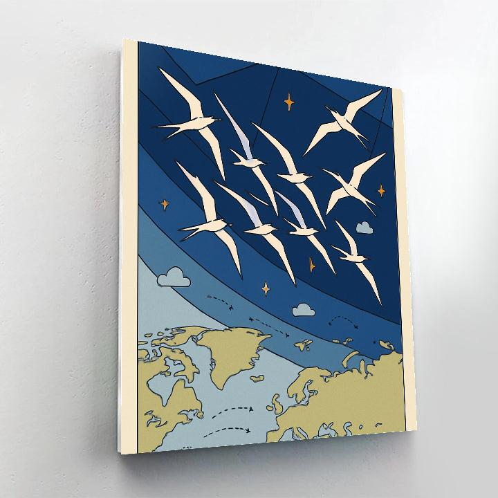 Migration Map With Birds In Indigo Sky Painting by numbers kit