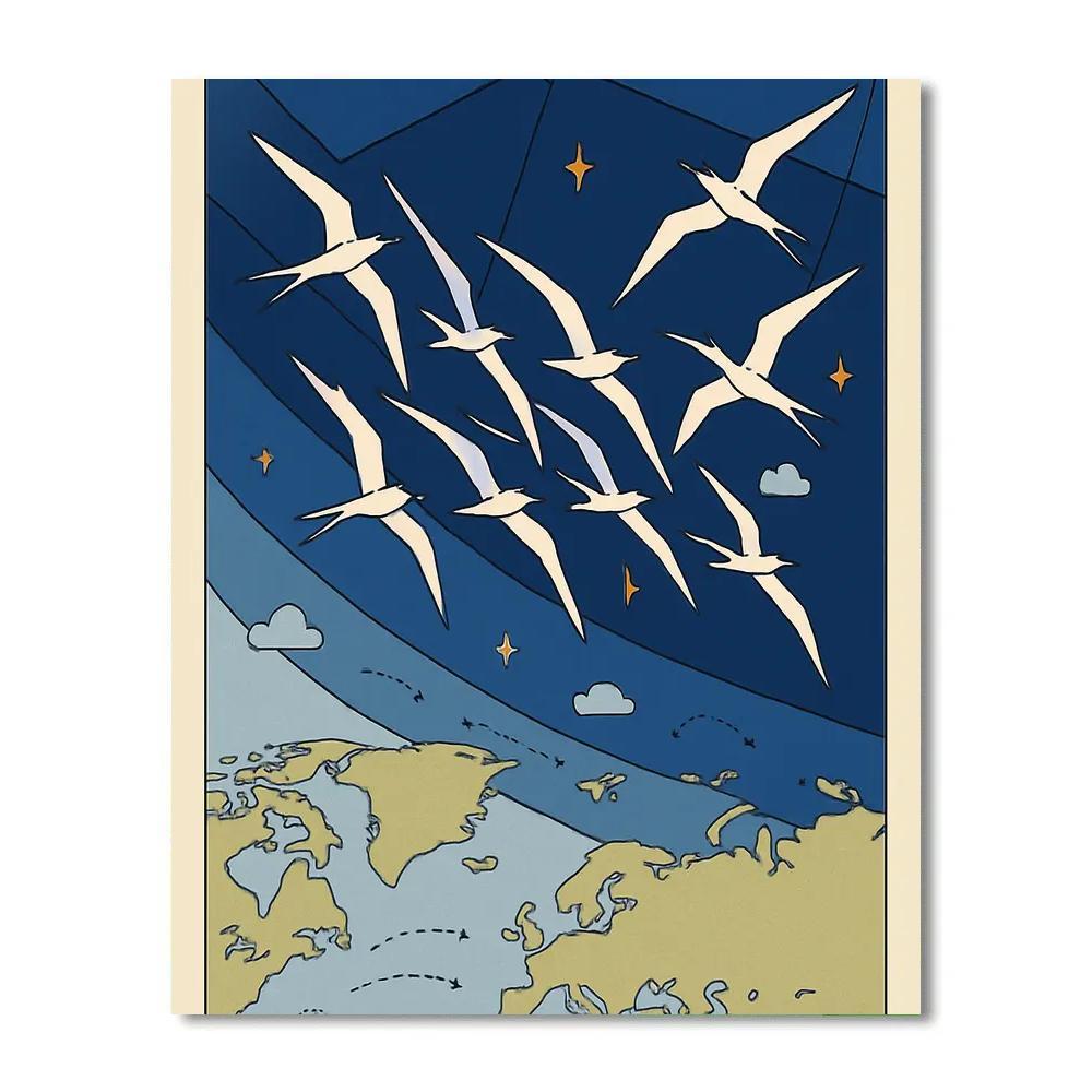 Migration Map With Birds In Indigo Sky Painting by numbers kit