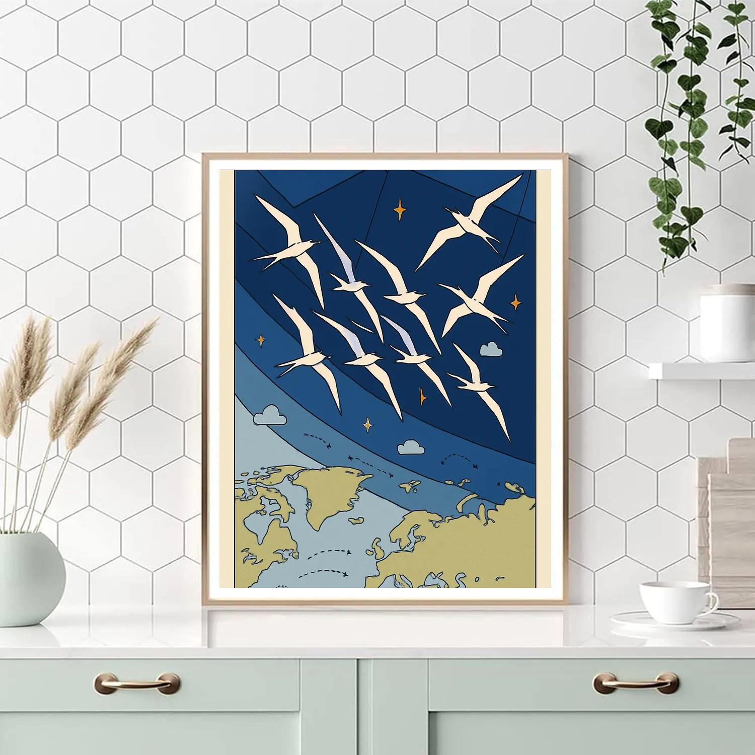 Migration Map With Birds In Indigo Sky Painting by numbers kit