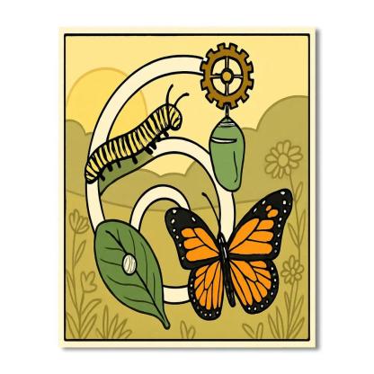 Metamorphosis Clockwork With Butterfly paint by color