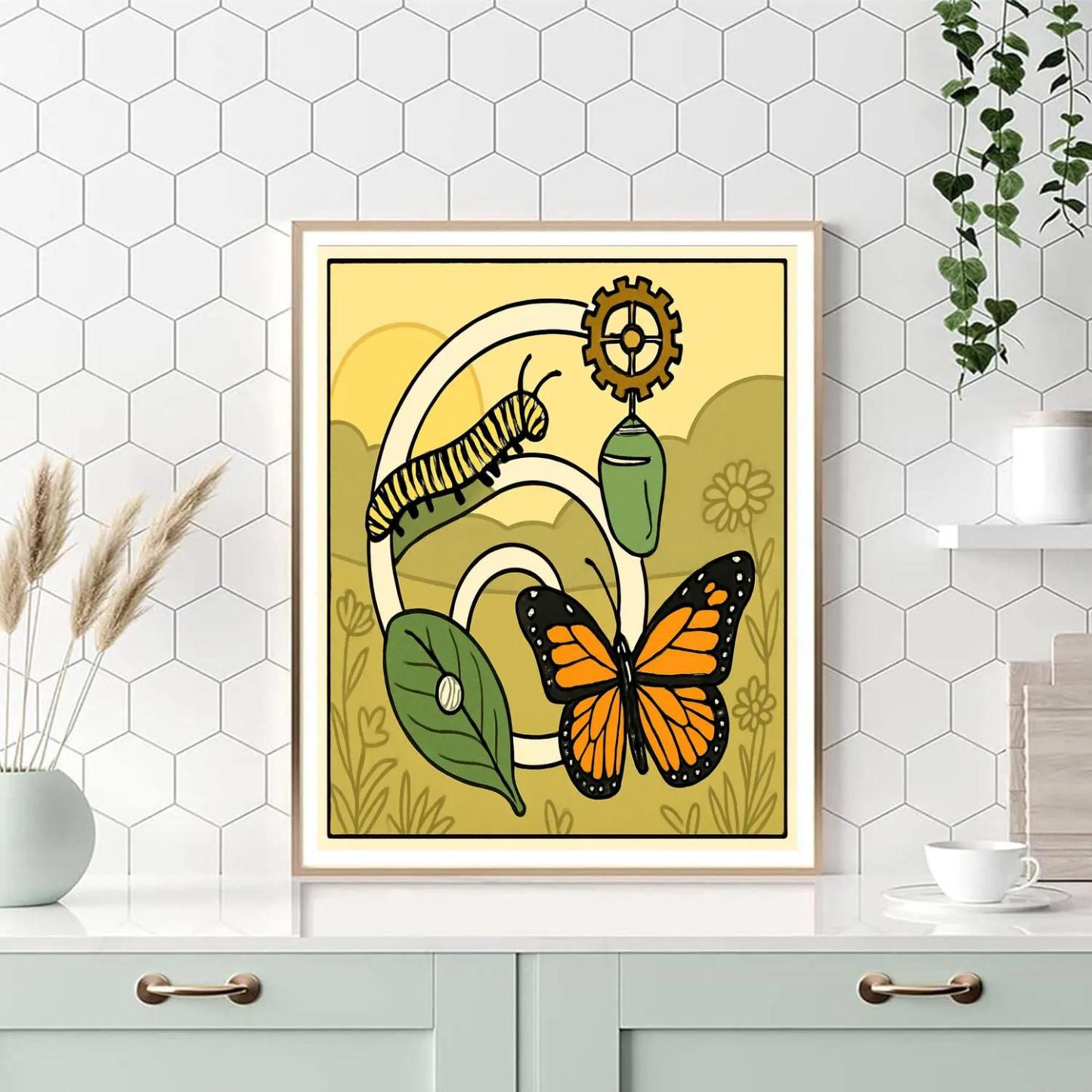 Metamorphosis Clockwork With Butterfly paint by color