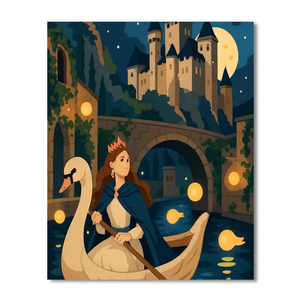 Moonlit Canal With Princess Lanterns Number painting