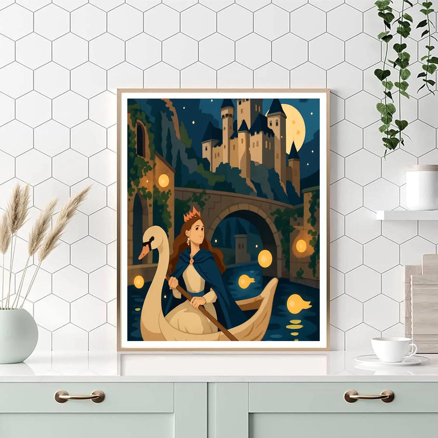 Moonlit Canal With Princess Lanterns Number painting