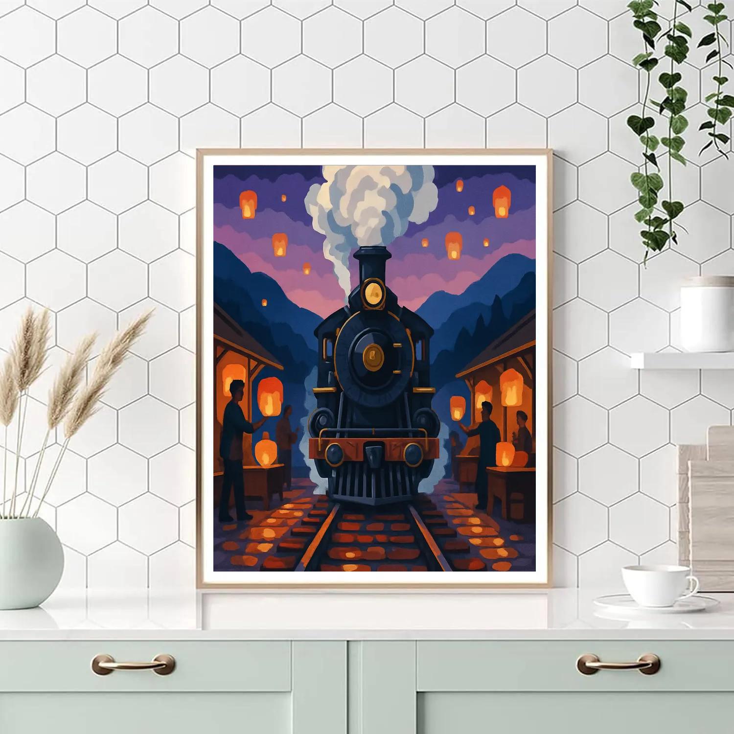 Train Lantern Festival Station Painting by numbers kit